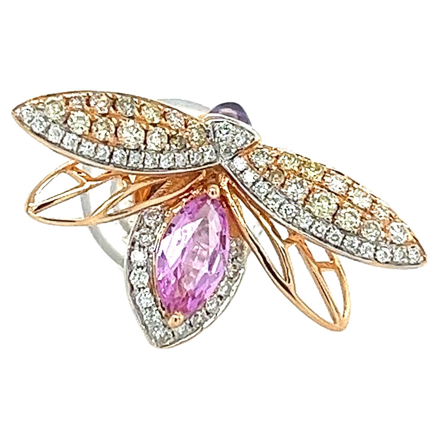 18K Rose Gold Pink Sapphire Diamond Bee Brooch For Sale