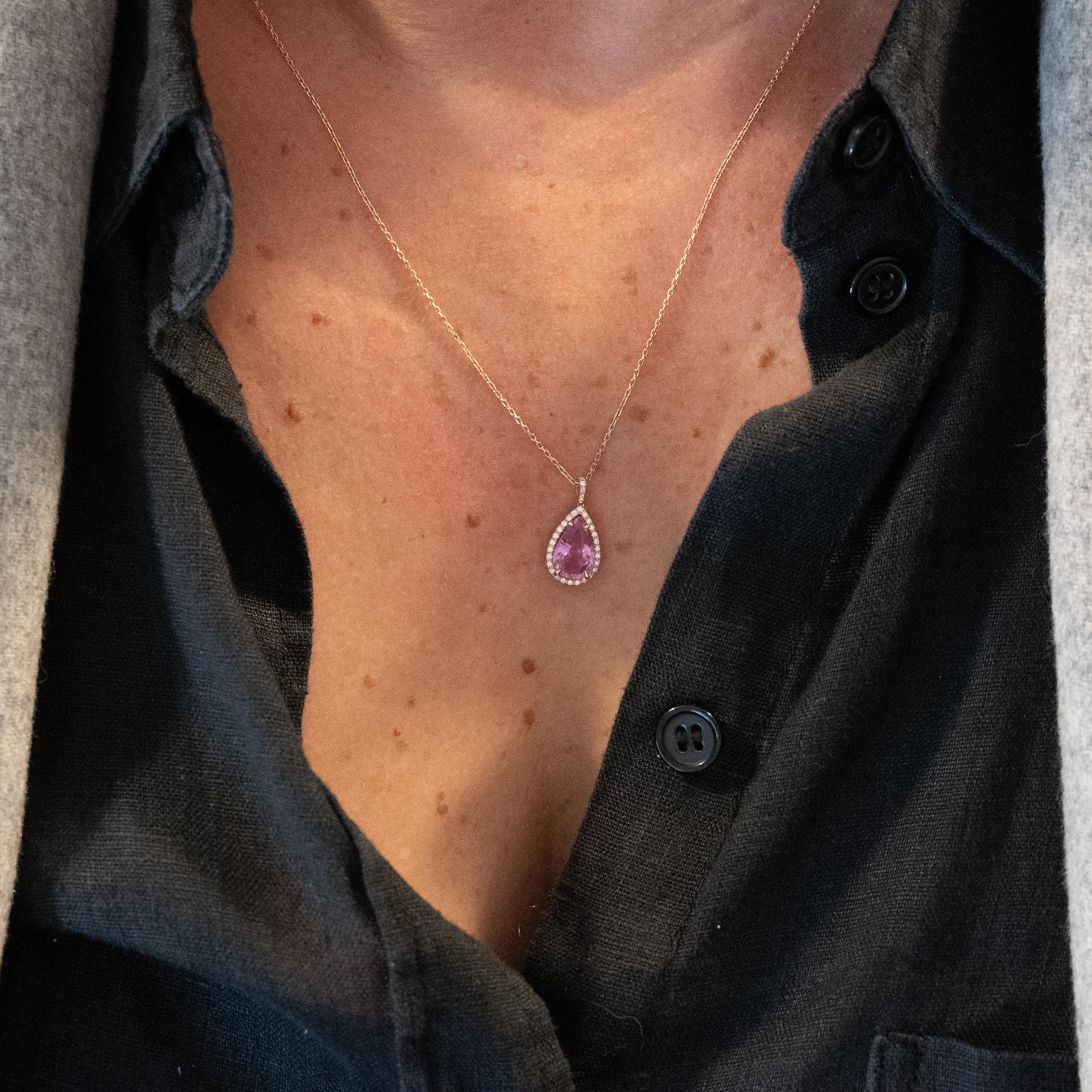 Modern 18K Rose Gold, Pink Sapphire, Diamond Pendant For Sale