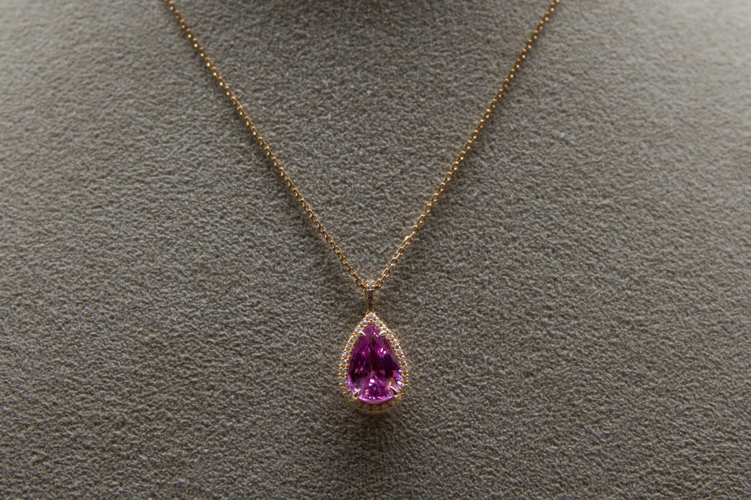 Women's 18K Rose Gold, Pink Sapphire, Diamond Pendant For Sale
