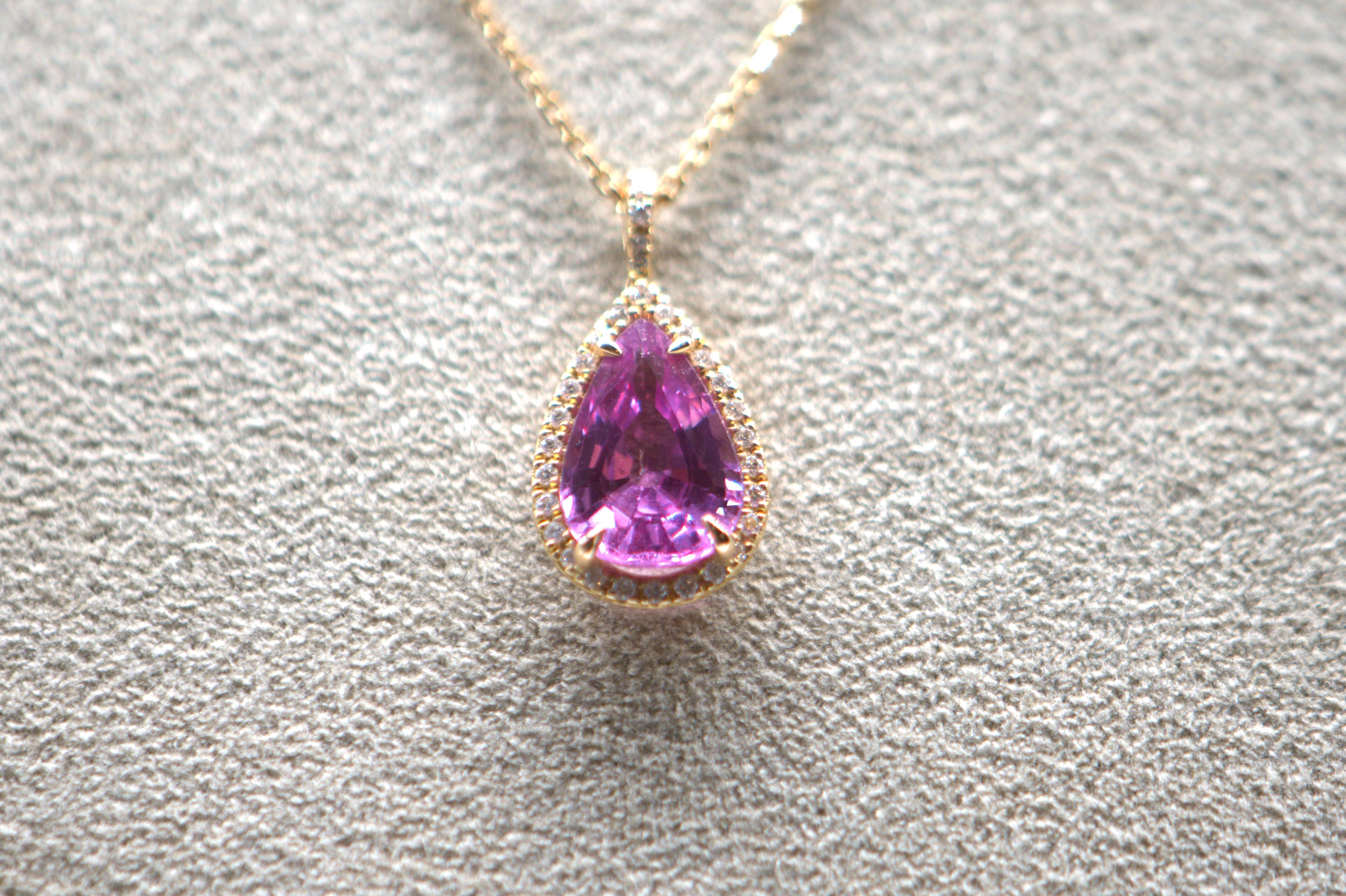 18K Rose Gold, Pink Sapphire, Diamond Pendant For Sale 1