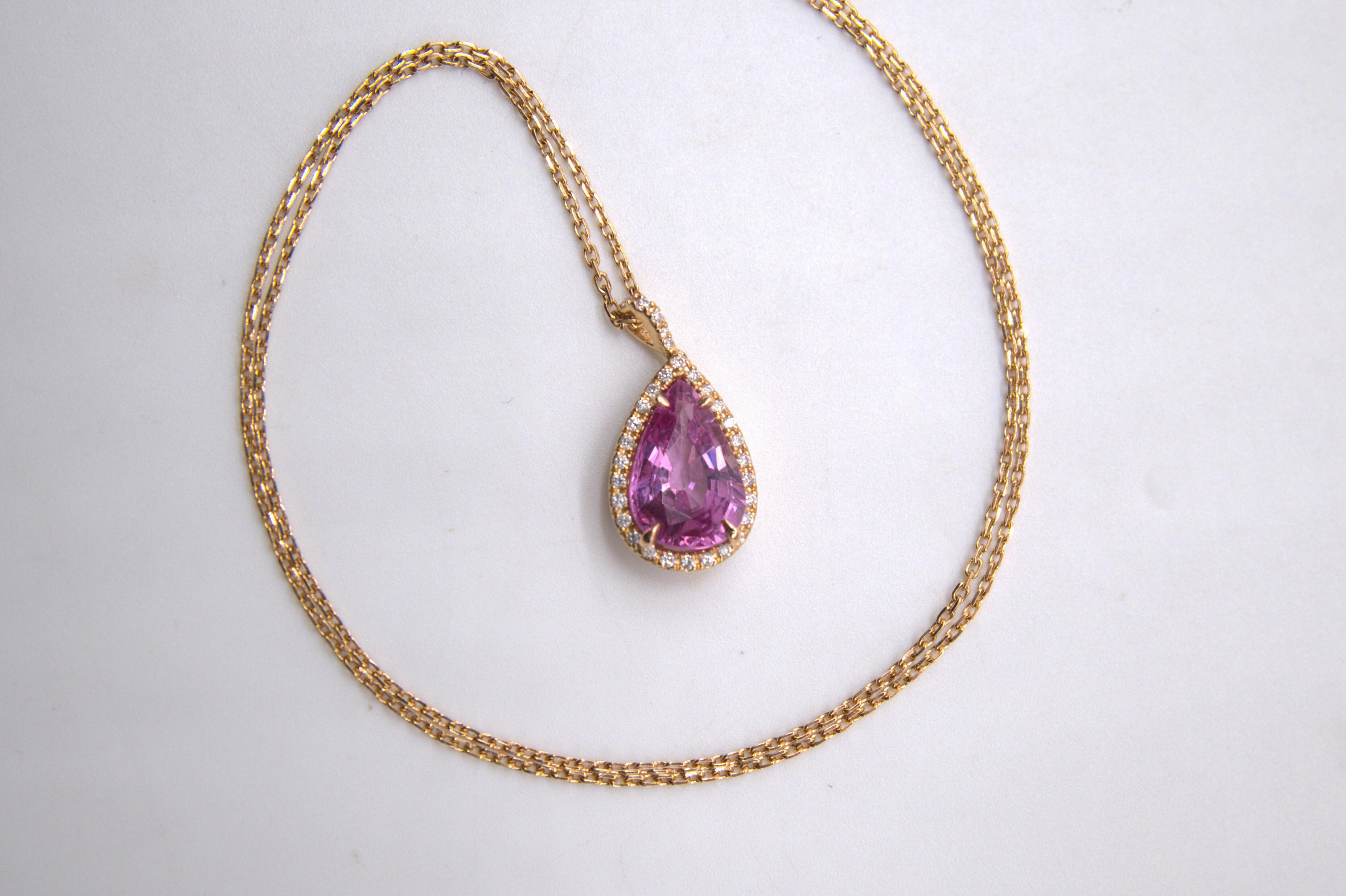 18K Rose Gold, Pink Sapphire, Diamond Pendant For Sale 2