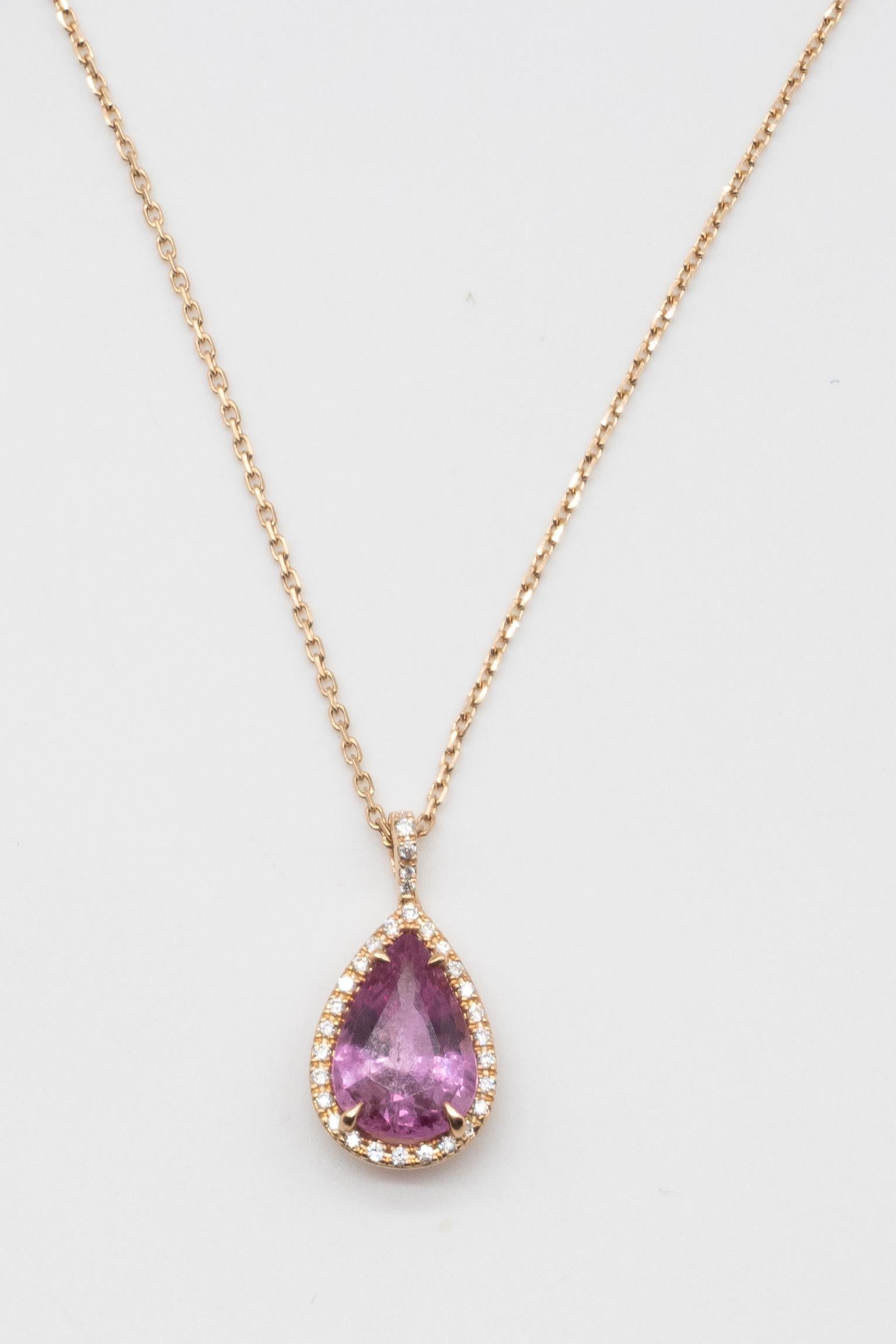 18K Rose Gold, Pink Sapphire, Diamond Pendant For Sale 3