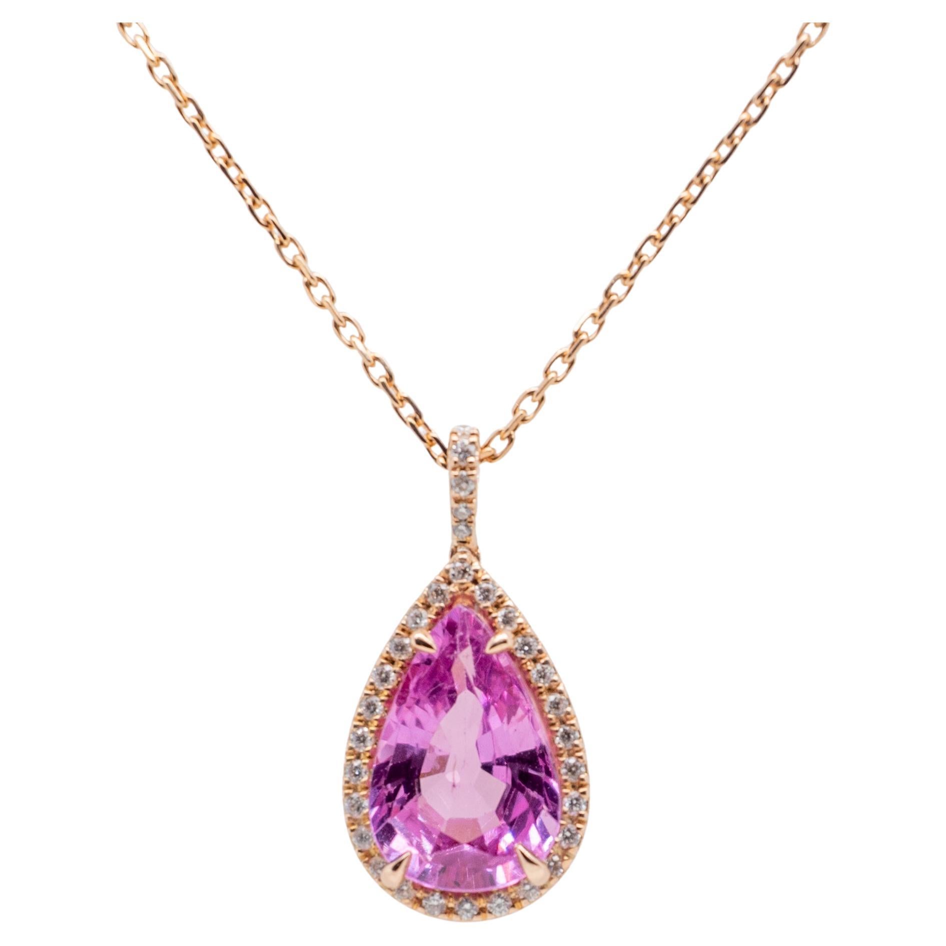 18K Rose Gold, Pink Sapphire, Diamond Pendant For Sale