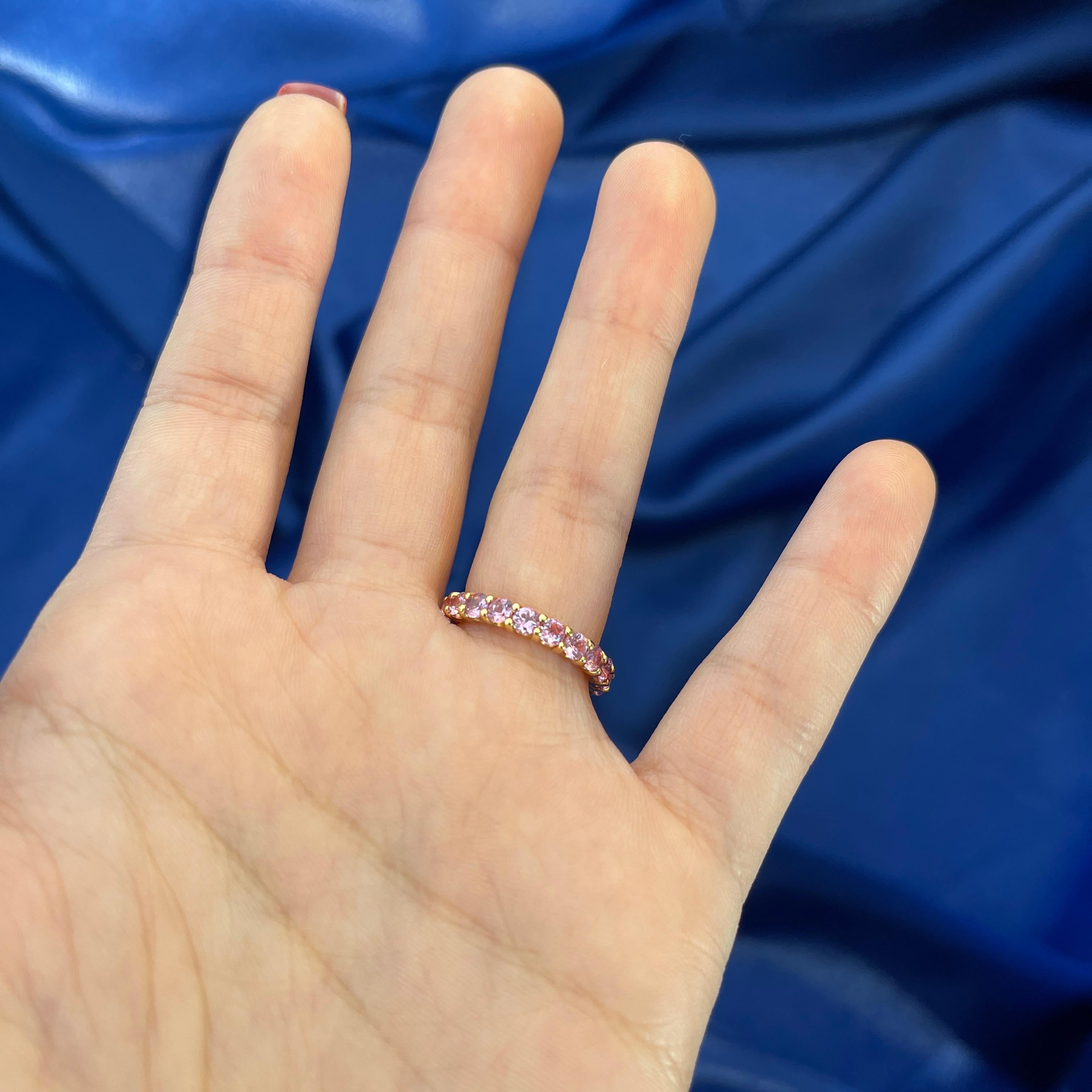 18K Rose Gold Pink Sapphire Eternity Band Ring For Sale 1