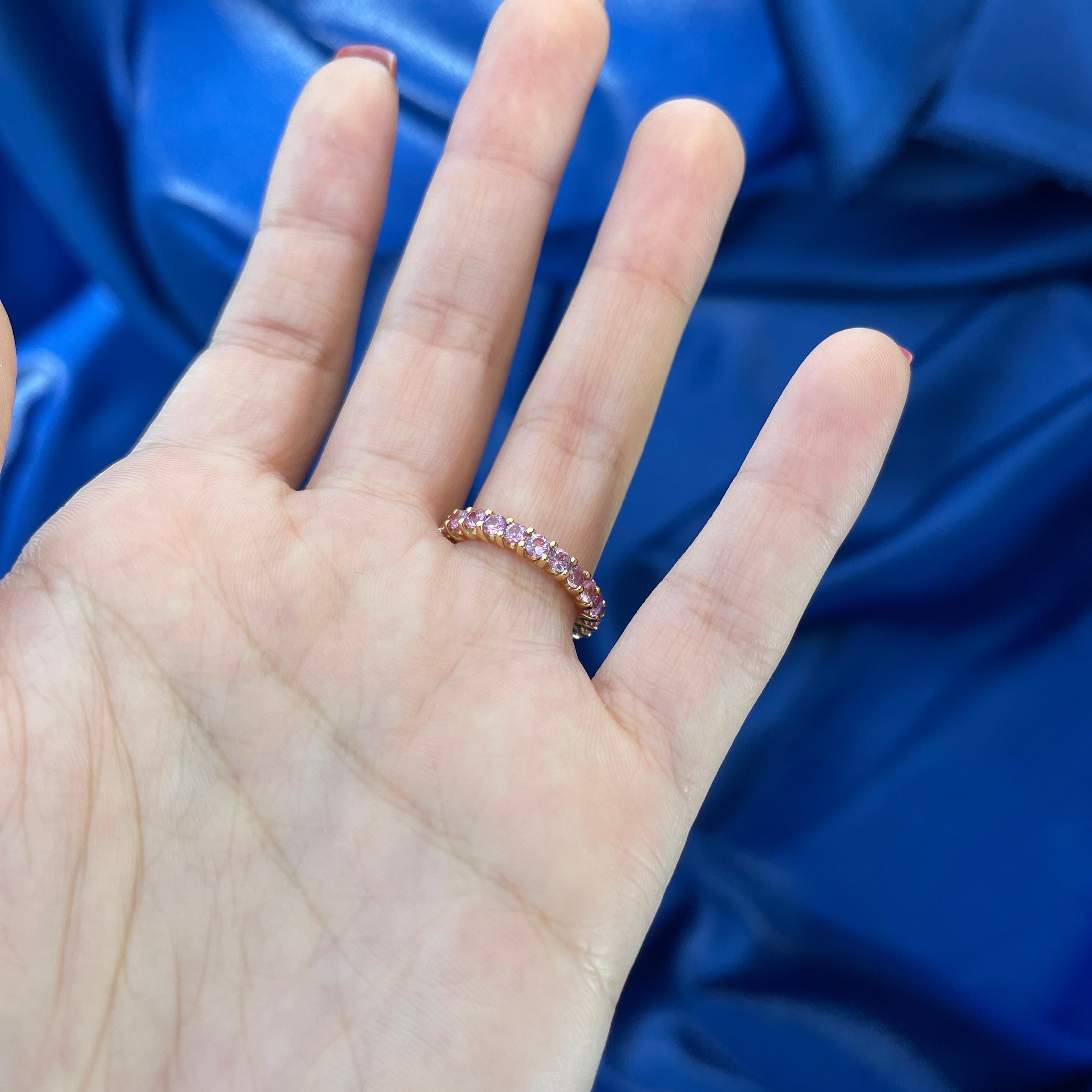 18K Rose Gold Pink Sapphire Eternity Band Ring For Sale 1