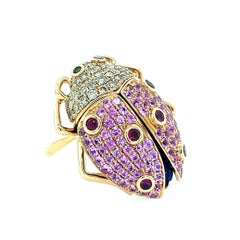 18K Rose Gold Pink Sapphire Ladybug Ring with Diamonds