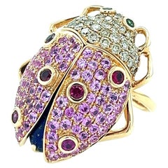 18K Rose Gold Pink Sapphire Ladybug Ring with Diamonds 