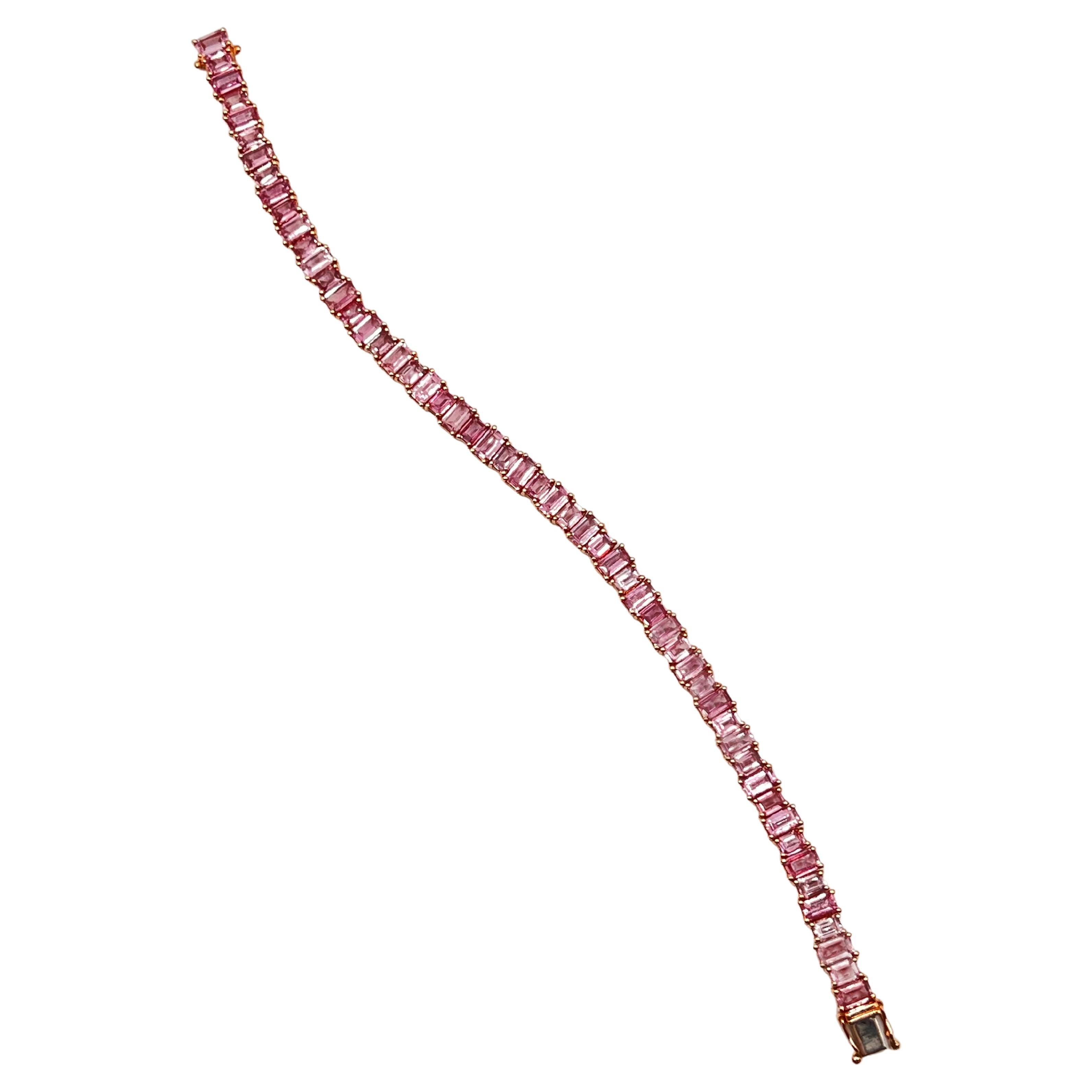 18k Rose Gold Pink Sapphire Line Bracelet For Sale