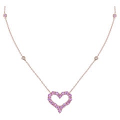 18K Rose Gold Pink Sapphire Open Heart Pendant Necklace