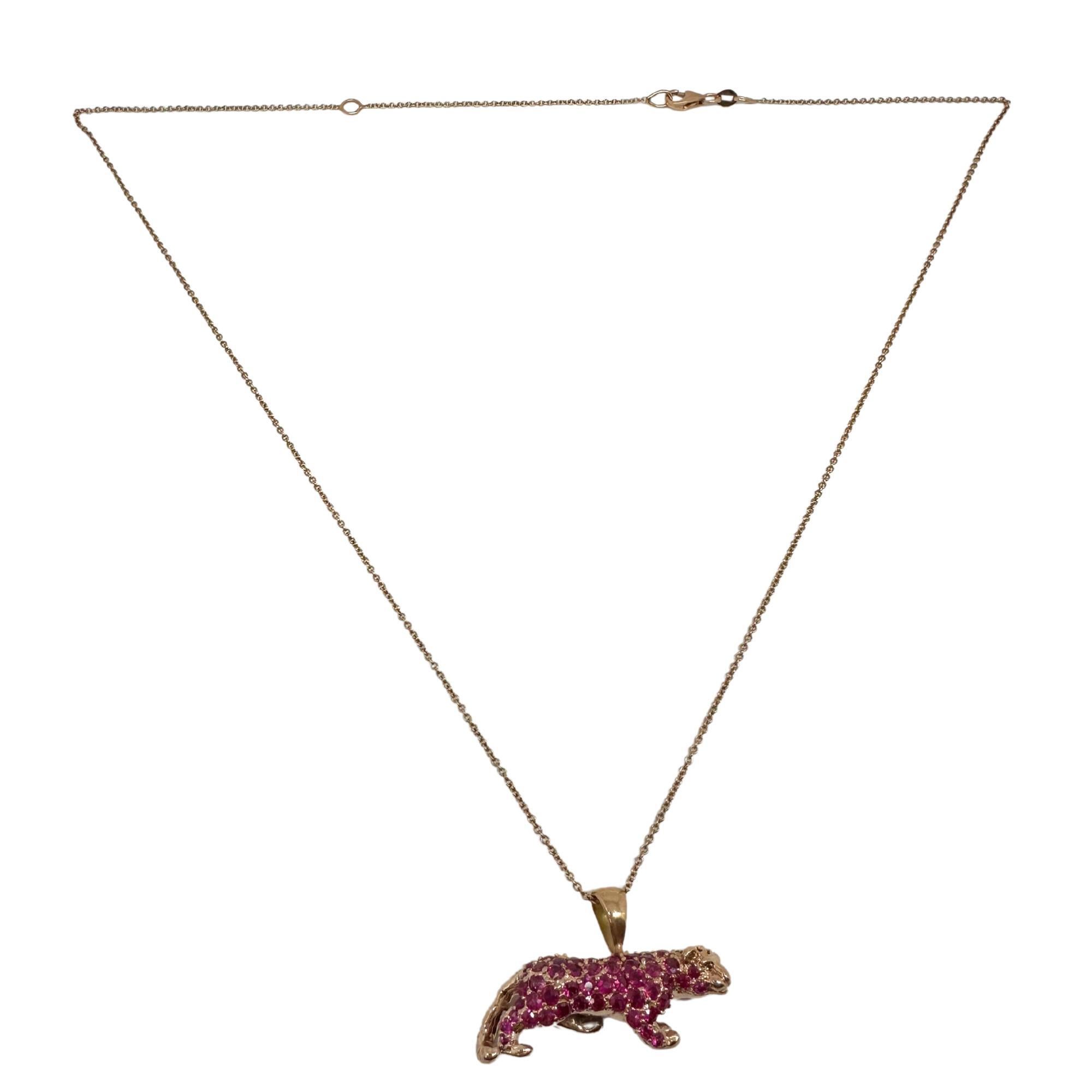 18K Rose Gold Pink Sapphire Pink Panther Pendant Necklace For Sale 5