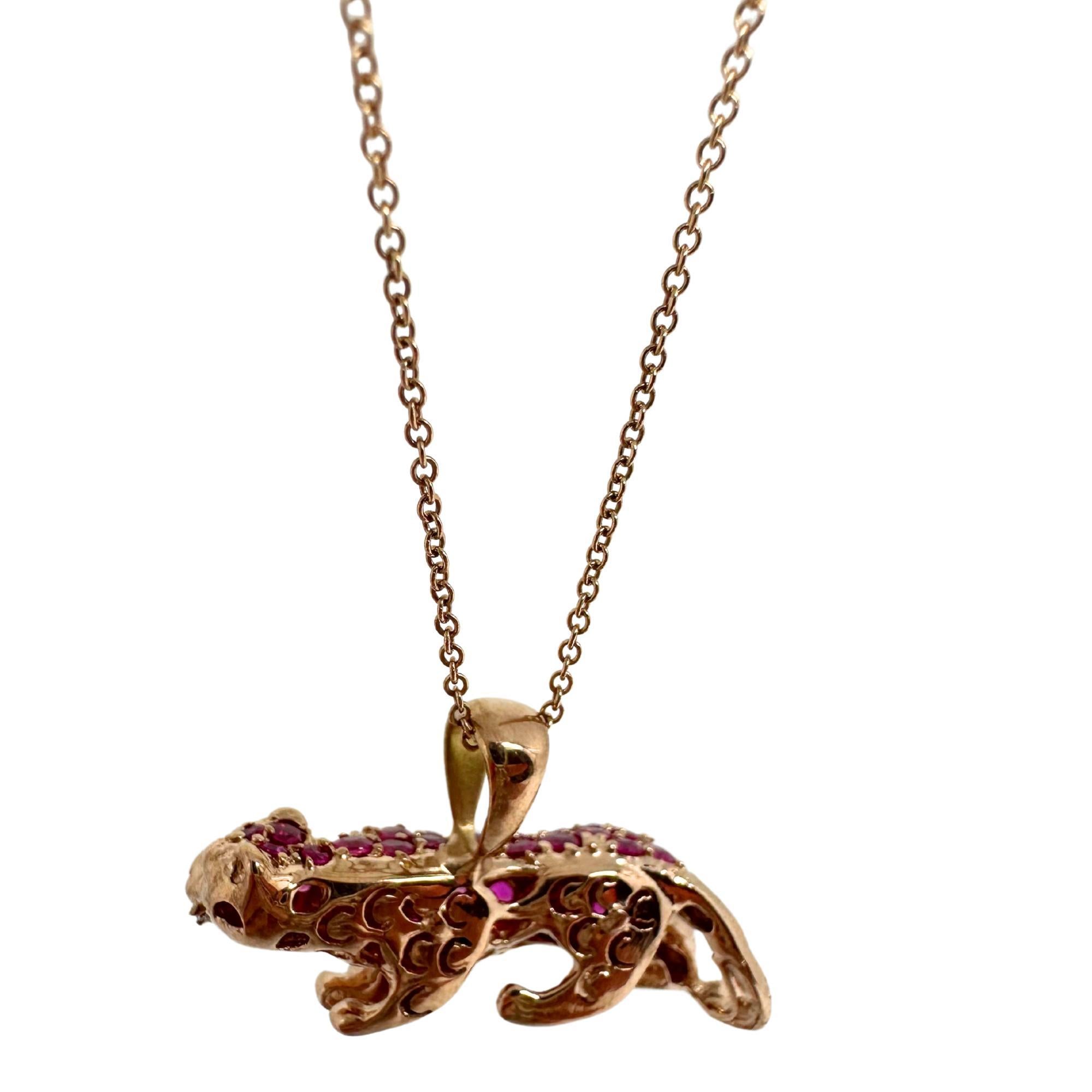 18K Rose Gold Pink Sapphire Pink Panther Pendant Necklace For Sale 6