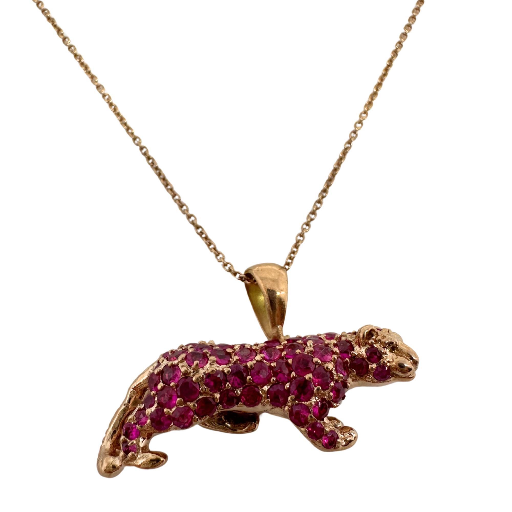 Round Cut 18K Rose Gold Pink Sapphire Pink Panther Pendant Necklace For Sale