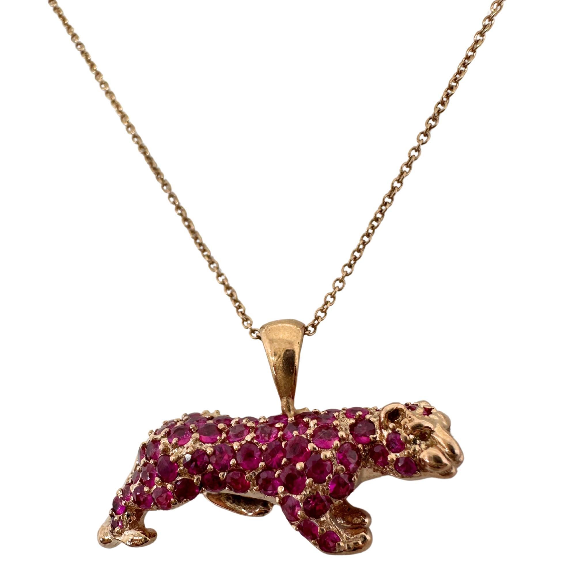 18K Rose Gold Pink Sapphire Pink Panther Pendant Necklace In Good Condition For Sale In New York, NY