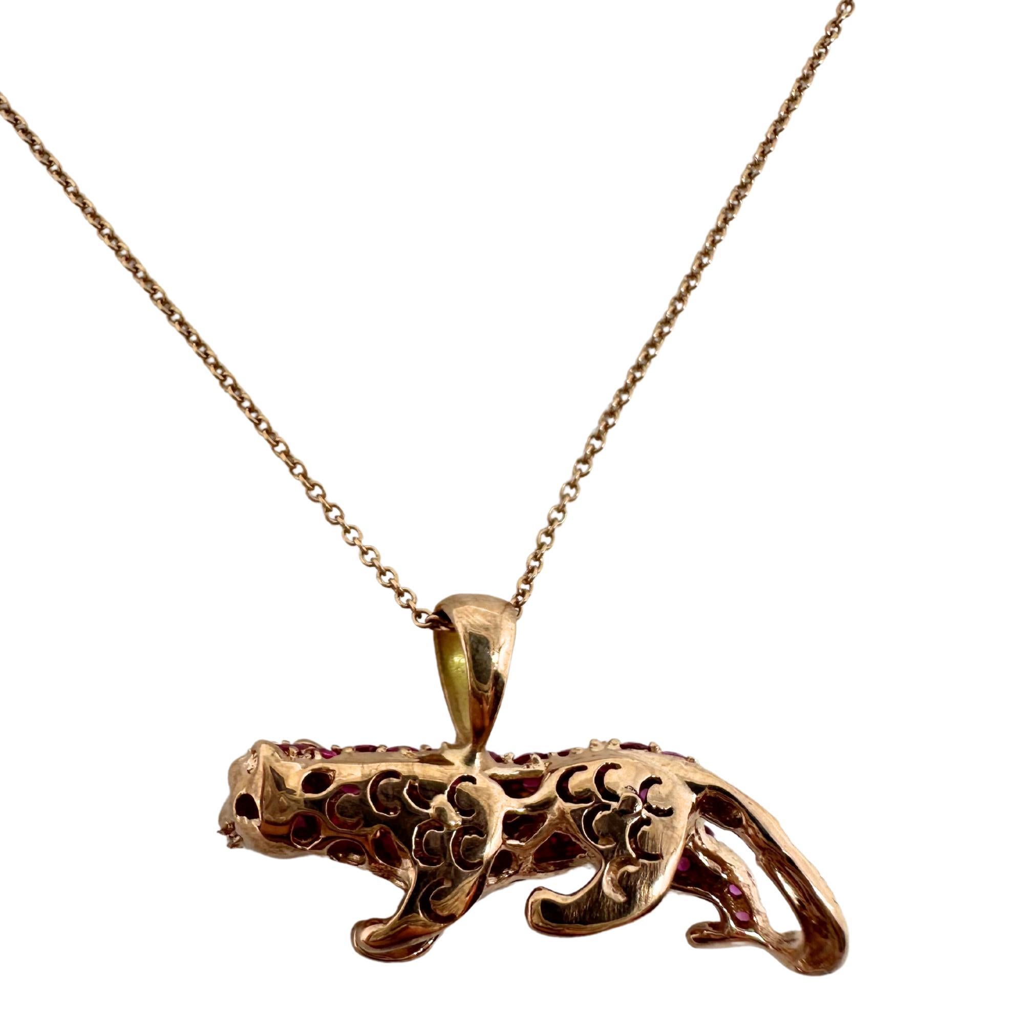 Women's 18K Rose Gold Pink Sapphire Pink Panther Pendant Necklace For Sale