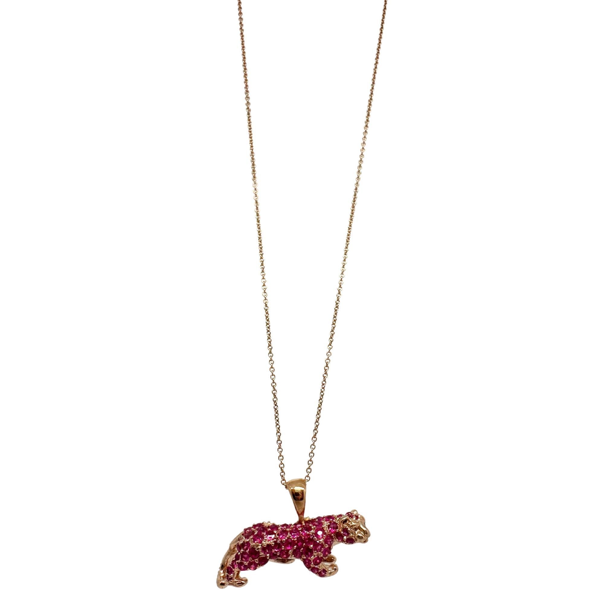 18K Rose Gold Pink Sapphire Pink Panther Pendant Necklace For Sale 3