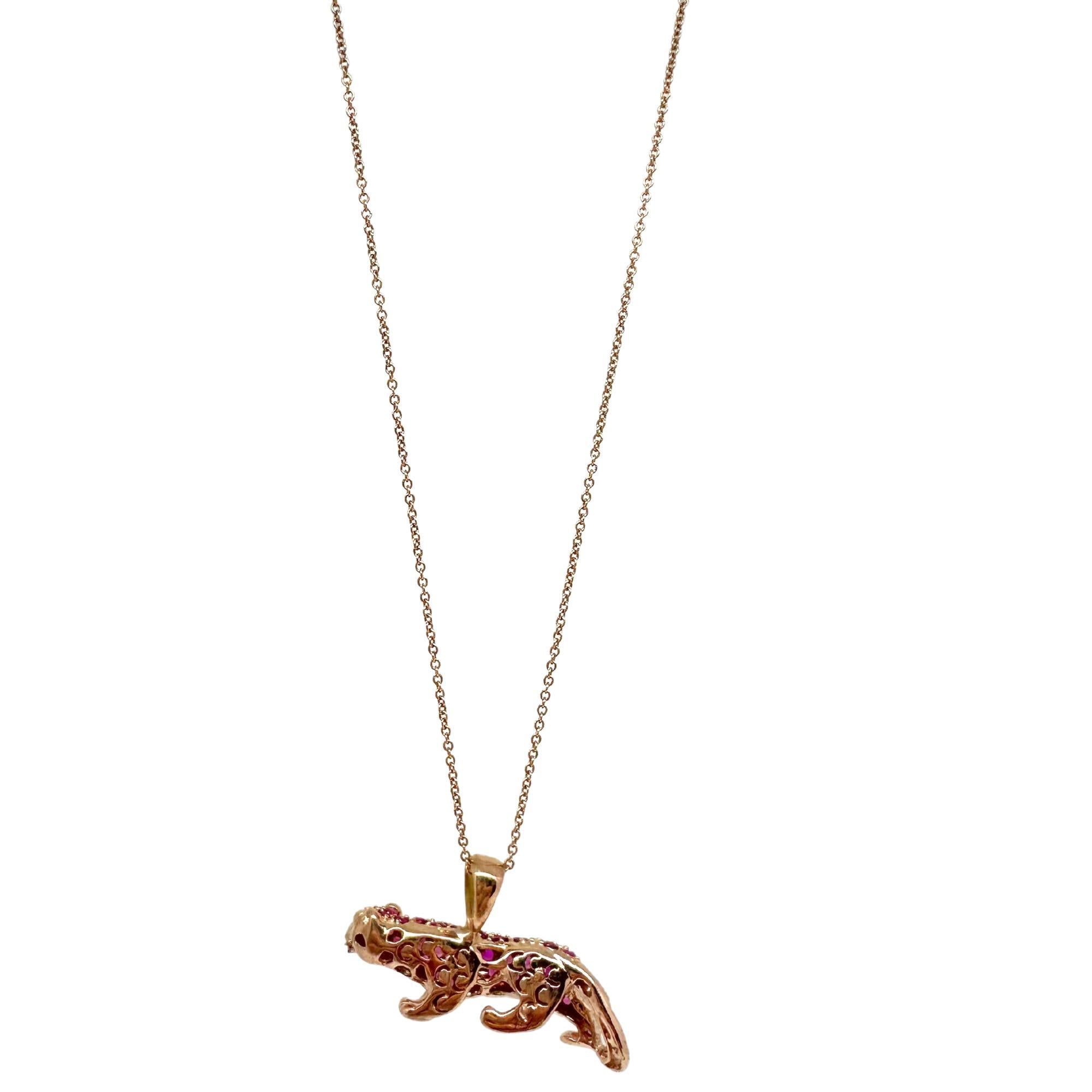18K Rose Gold Pink Sapphire Pink Panther Pendant Necklace For Sale 4