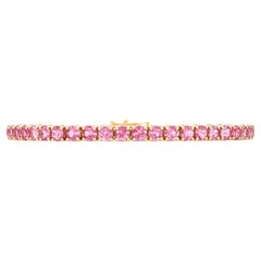 Bracelet tennis en or rose 18 carats avec saphir rose DTW : 8,40 carats