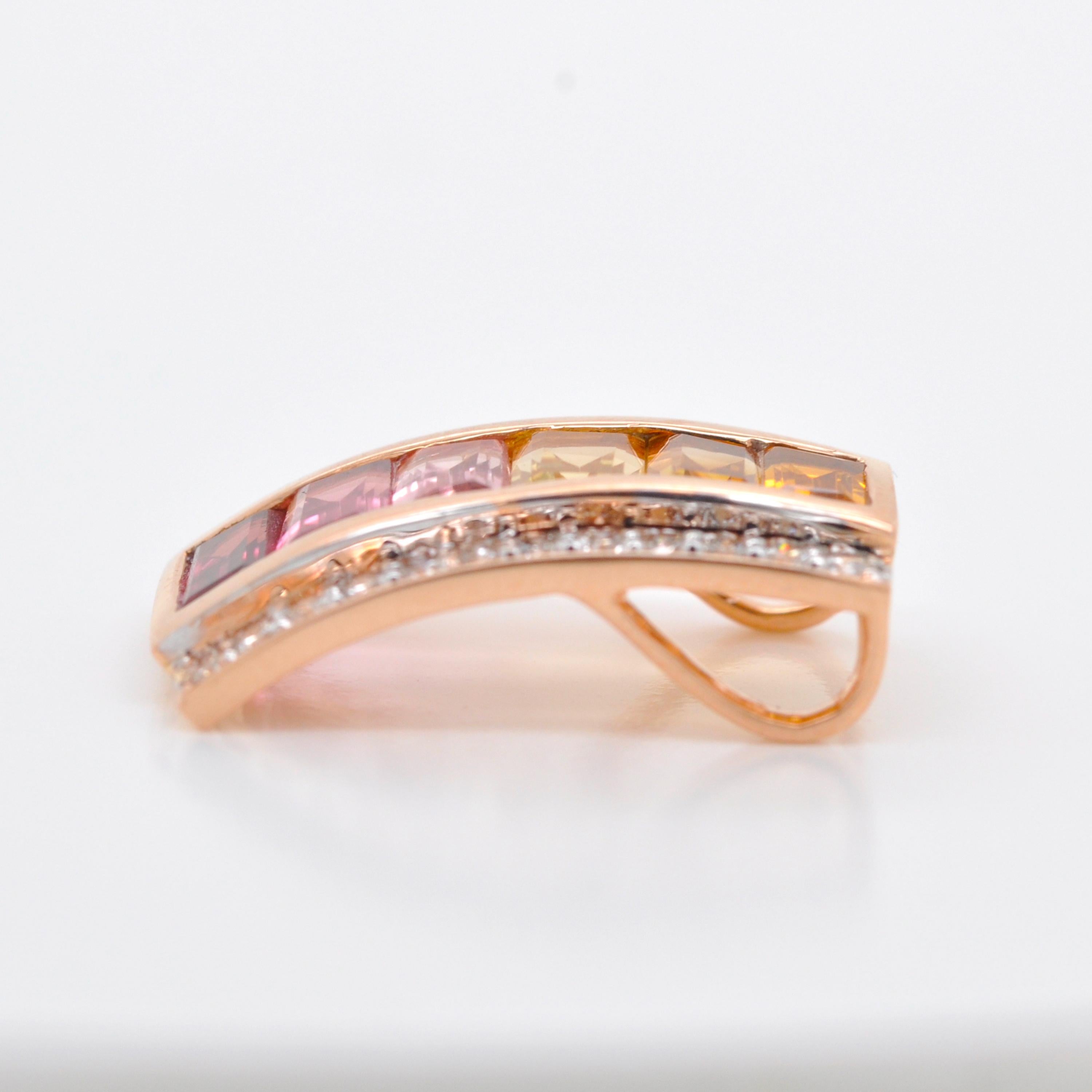 18K Rose Gold Pink Tourmaline Citrine Baguette Diamond Pendant Stud Earrings For Sale 1