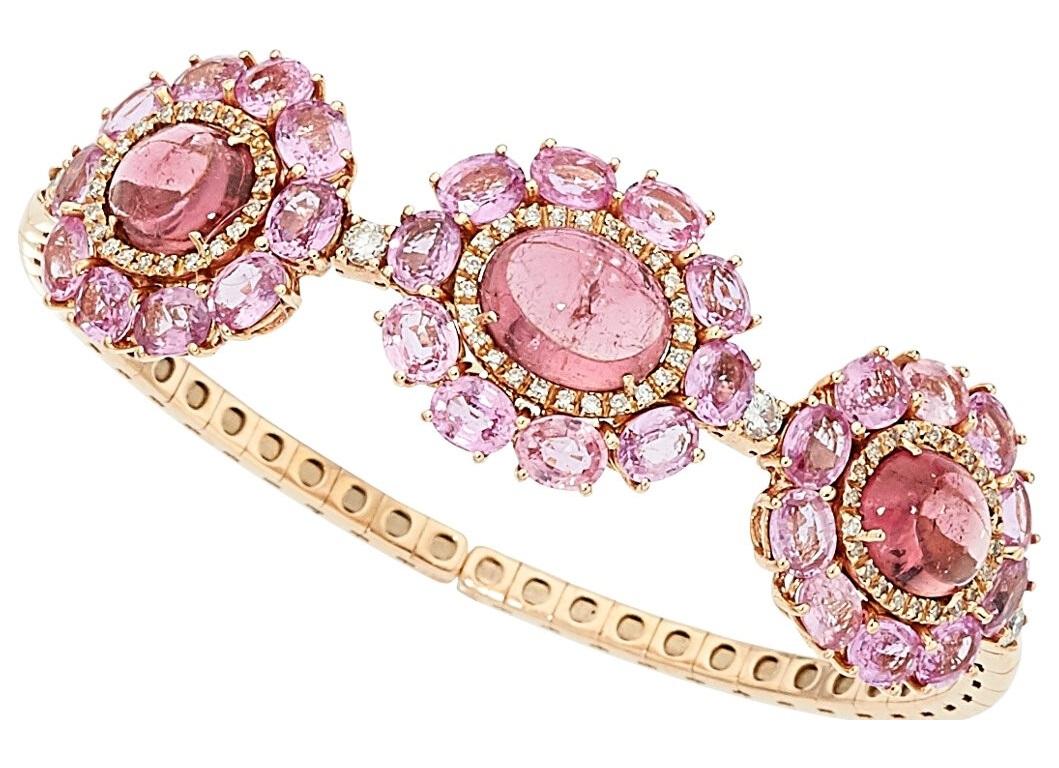 Moderne Bracelet à maillons en or rose 18 carats avec saphirs et diamants, taille 6,25 en vente