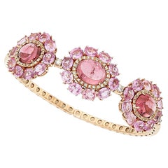 18k Rose Gold Pink Tourmaline Link Bracelet w/ Sapphires & Diamonds, Size 6.25
