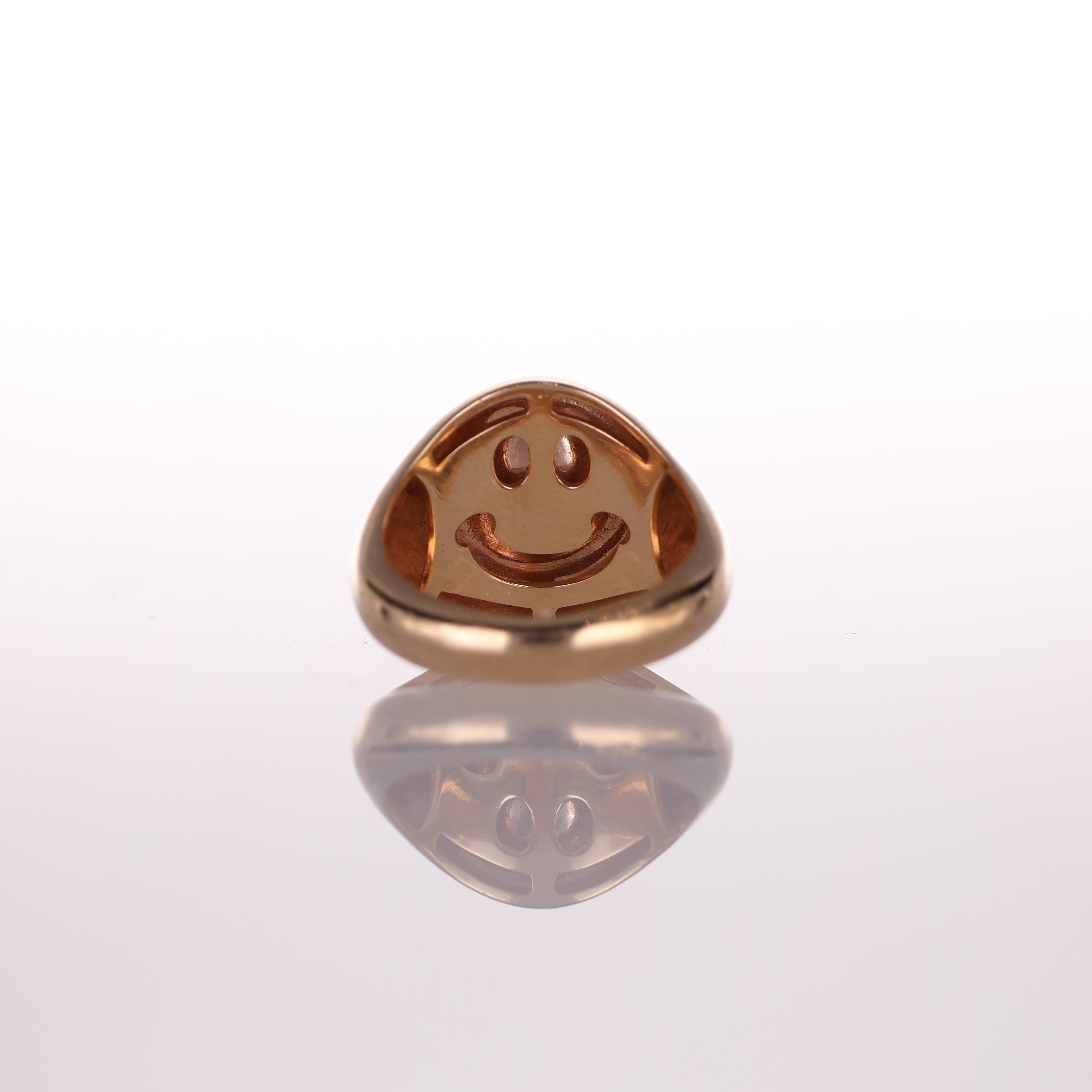 Women's or Men's 18K Rose Gold Pinky Ring with Diamond and Sapphire Smile Motif For Sale