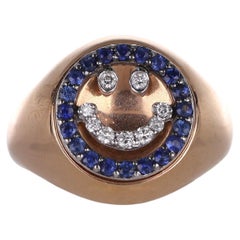 18K Rose Gold Pinky Ring with Diamond and Sapphire Smile Motif