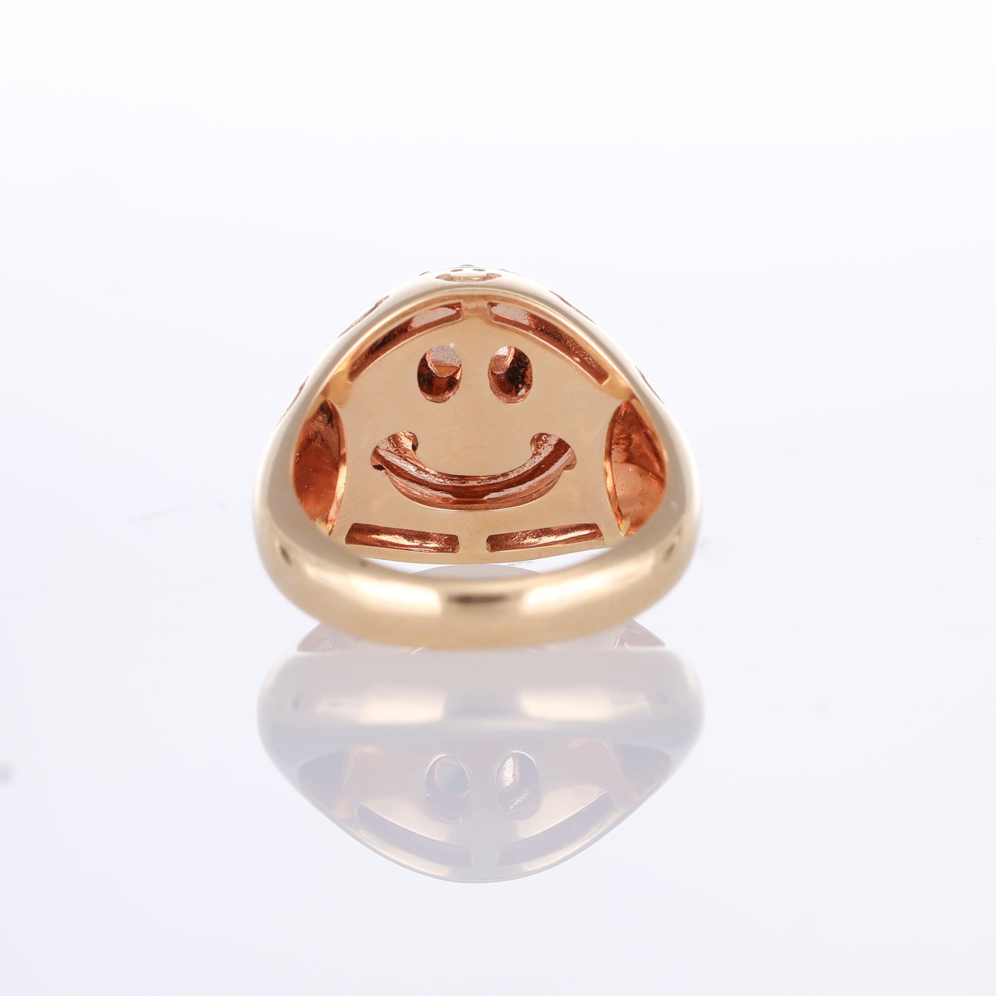 Women's or Men's 18K Rose Gold Pinky Ring with Smiley and Diamond Accents For Sale