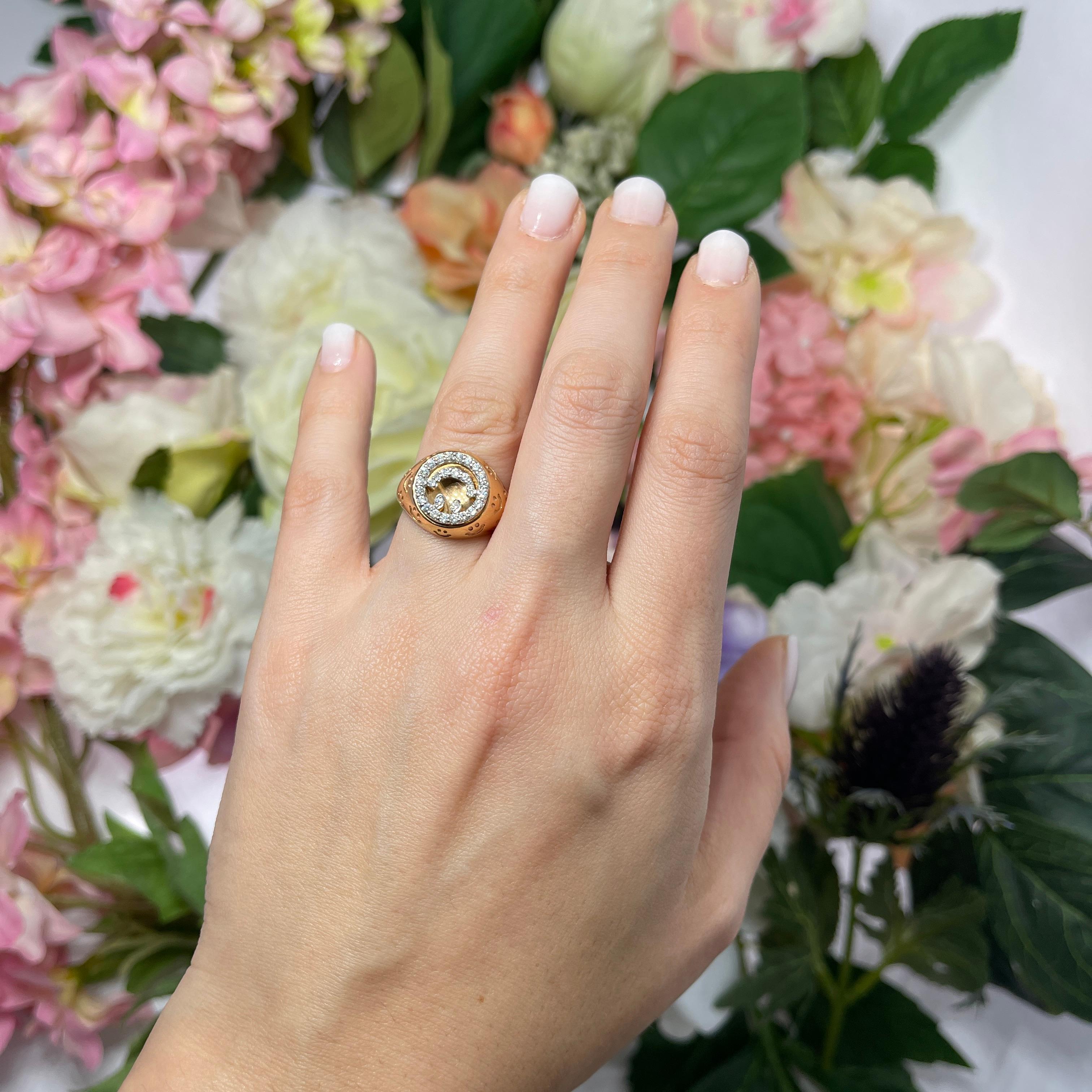 18K Rose Gold Pinky Ring with Smiley and Diamond Accents For Sale 1