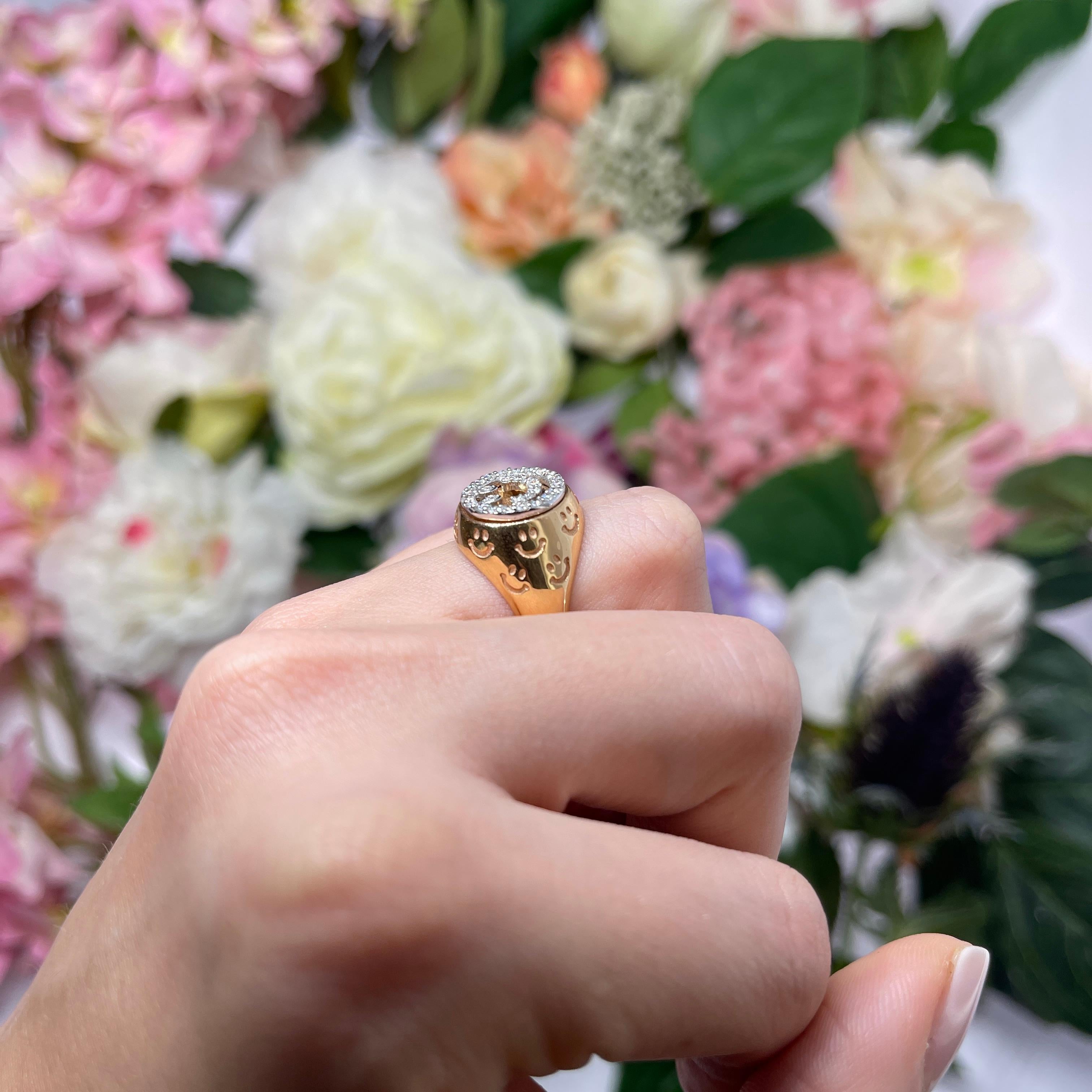 18K Rose Gold Pinky Ring with Smiley and Diamond Accents For Sale 3