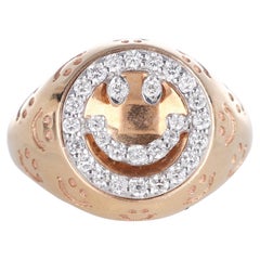 18K Rose Gold Pinky Ring with Smiley and Diamond Accents