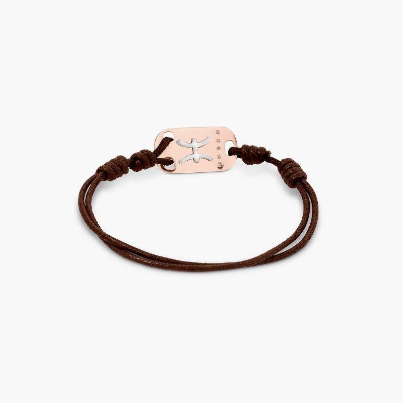 18K Rose Gold Pisces Bracelet with Brown Cord

The Pisces star sign stands out in rose gold against effortless brown cord for a bracelet that makes the perfect, personal birthday gift, or treat for yourself.

Additional Information
Material: 18K