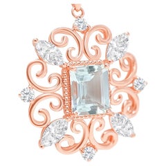 Collier à pendentif aigue-marine en argent 925 plaqué or rose (18K)
