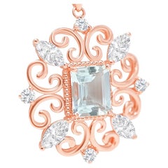 18K Rose Gold Plated 925 Sterling Silver Aquamarine Bridal Pendant Necklace 