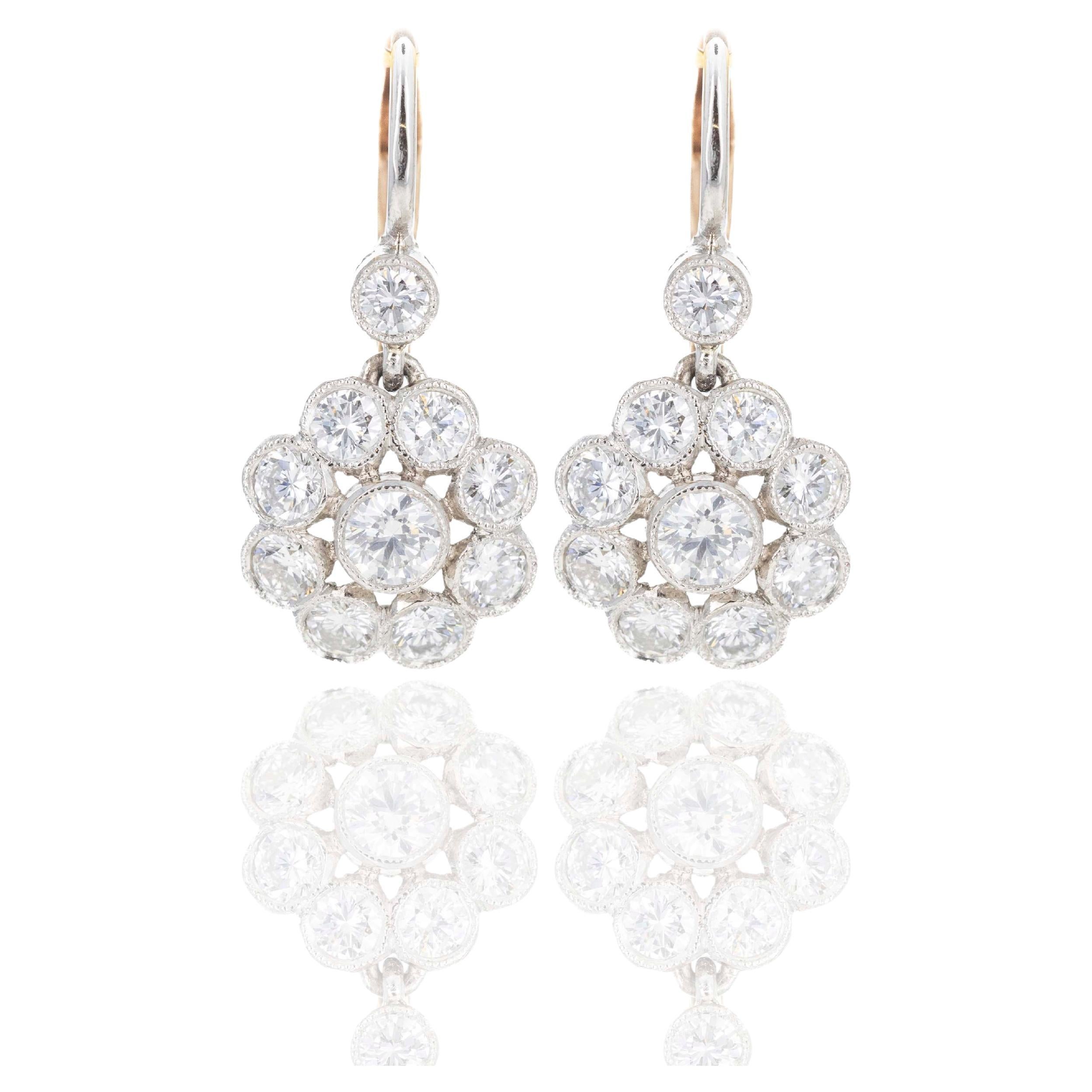 18K Rose Gold & Platinum 1.60 Carat Diamond Floral Earrings