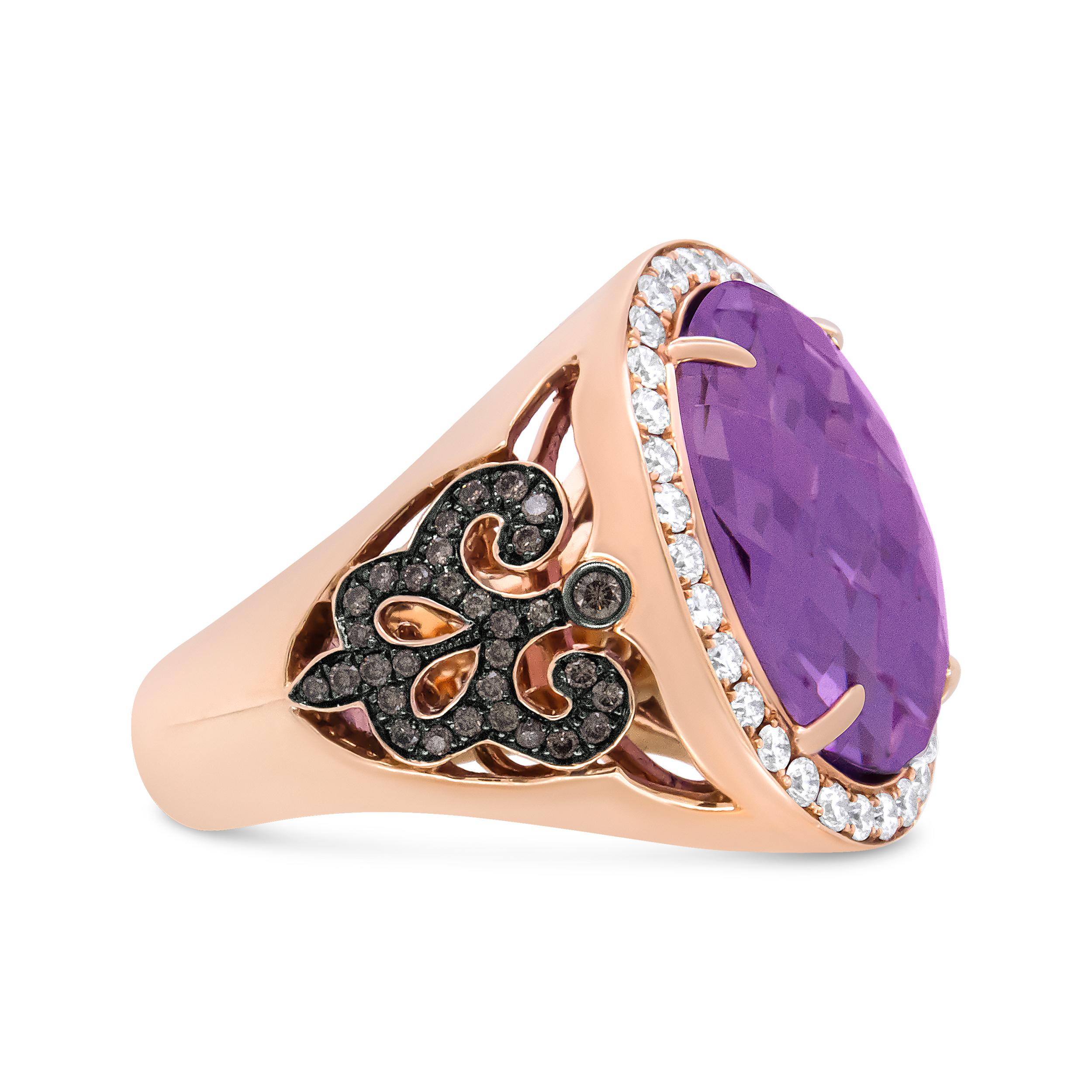 Contemporary 18K Rose Gold Purple Amethyst and 1.0 Carat Diamond Cocktail Ring For Sale