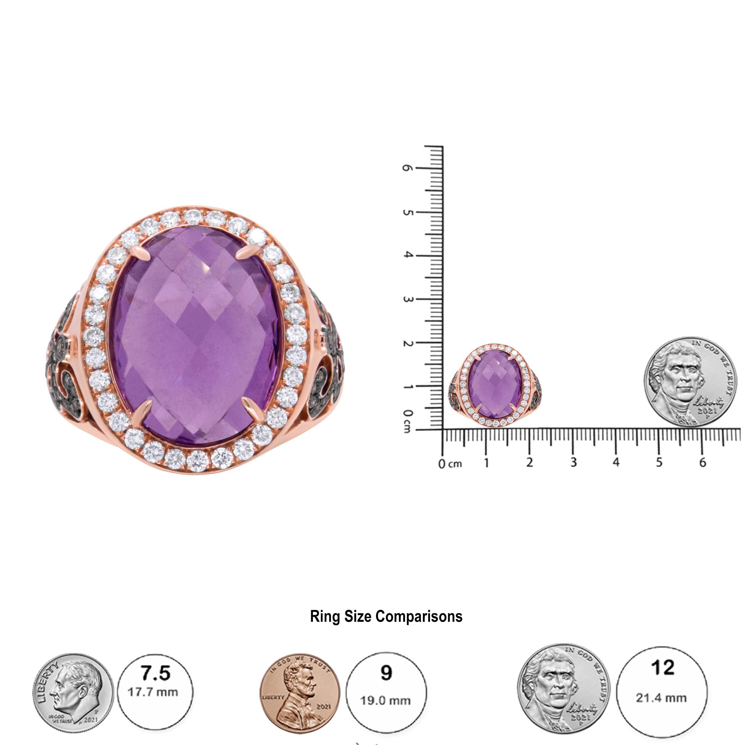 18K Rose Gold Purple Amethyst and 1.0 Carat Diamond Cocktail Ring In New Condition For Sale In New York, NY