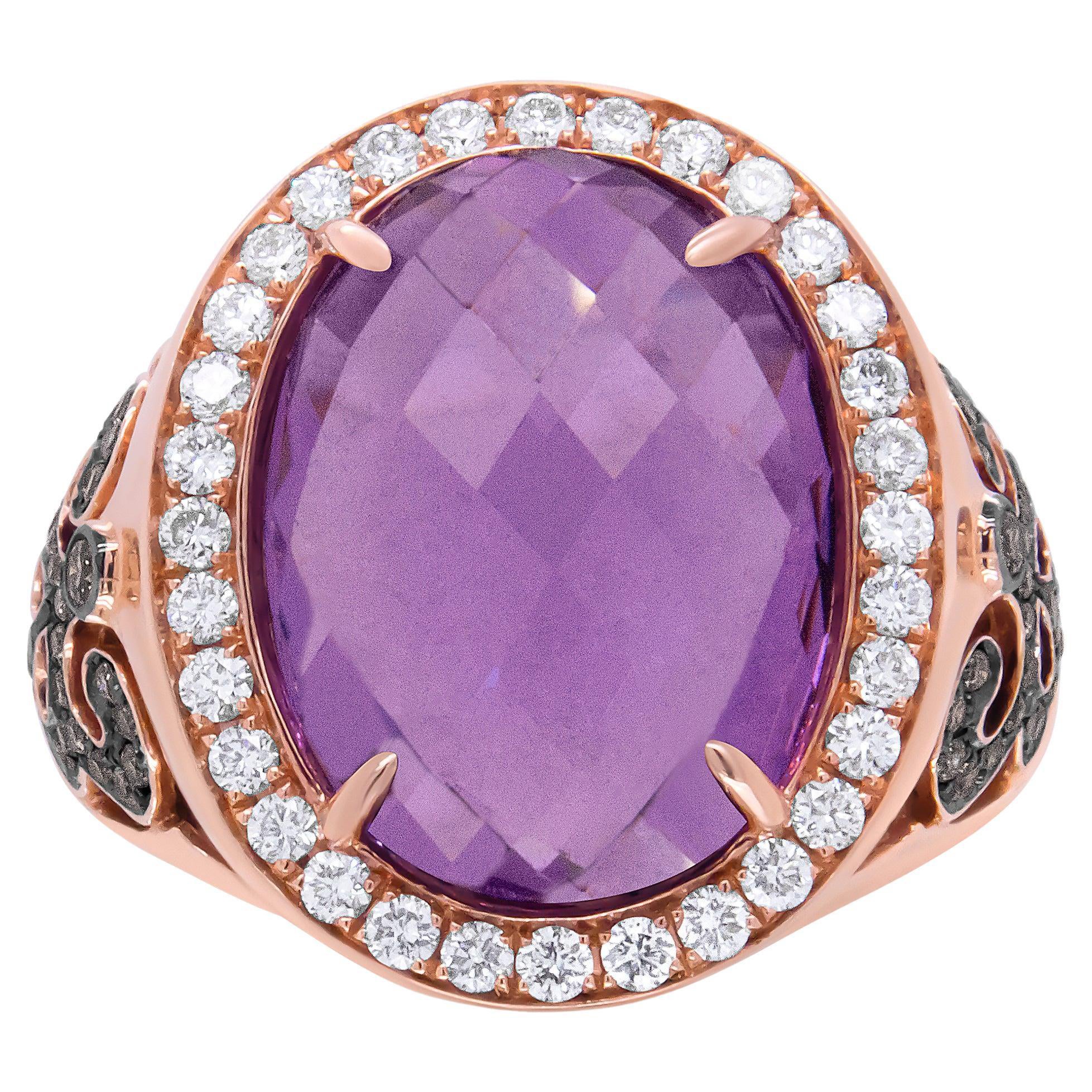 Cocktailring aus 18 Karat Roségold mit lila Amethyst und 1,0 Karat Diamant