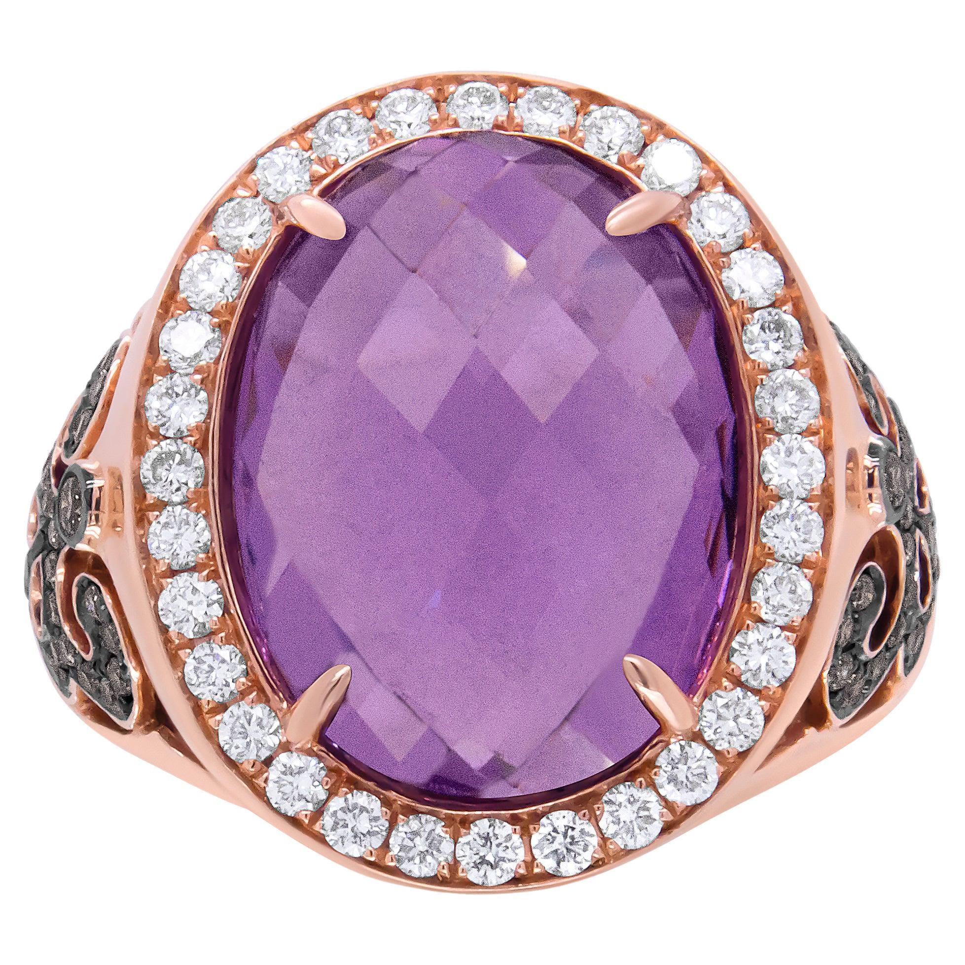 18K Rose Gold Purple Amethyst and 1.0 Carat Diamond Cocktail Ring For Sale