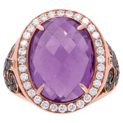 18K Rose Gold Purple Amethyst and 1.0 Carat Diamond Cocktail Ring