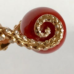 18 Karat Rose Gold Red Coral and Diamonds Tentacle Ring