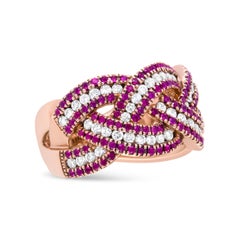 18K Rose Gold Red Ruby and 7/8 Carat Diamond Woven Braided Band Ring