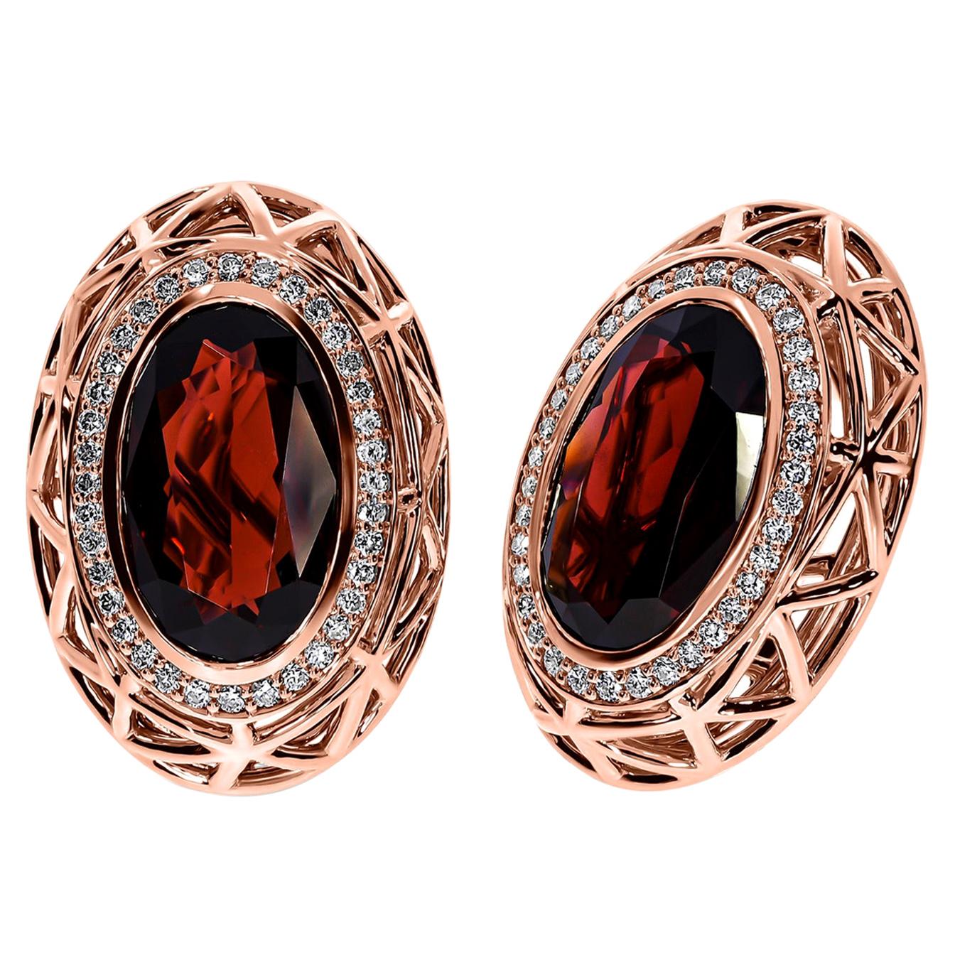 18K Rose Gold Rhodolite Garnet Nest Pendant and Earrings For Sale