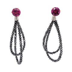 18k Rose Gold Rhodolite Garnet Studs with 18k White Gold Black Diamond Jackets