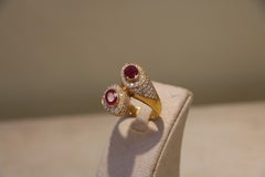 18K Rose Gold Ring, Set with Diamonds and Ruby
