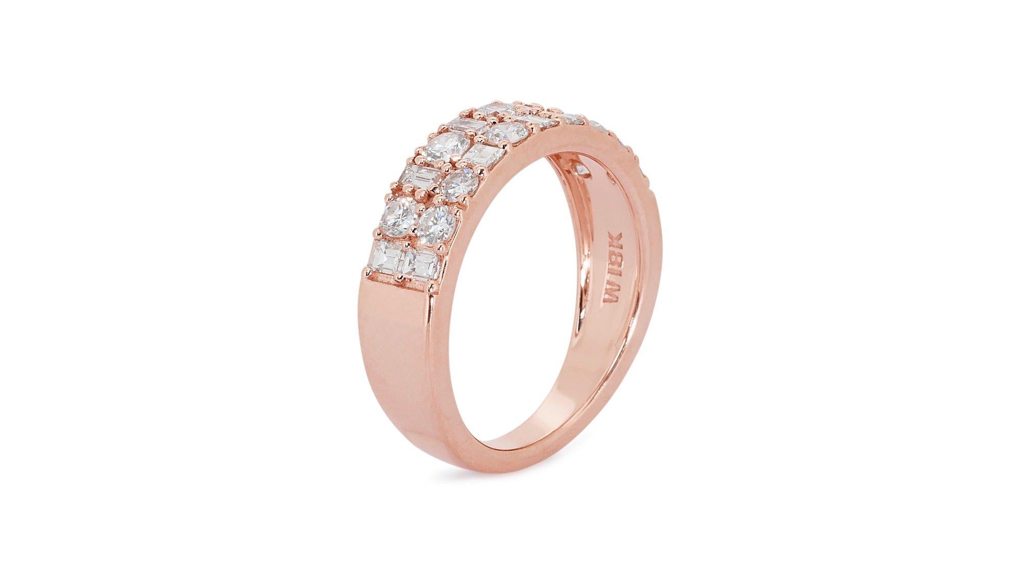 18k Rose Gold Ring w/ 1.45 ct Natural Diamonds  AIG Certificate For Sale 2