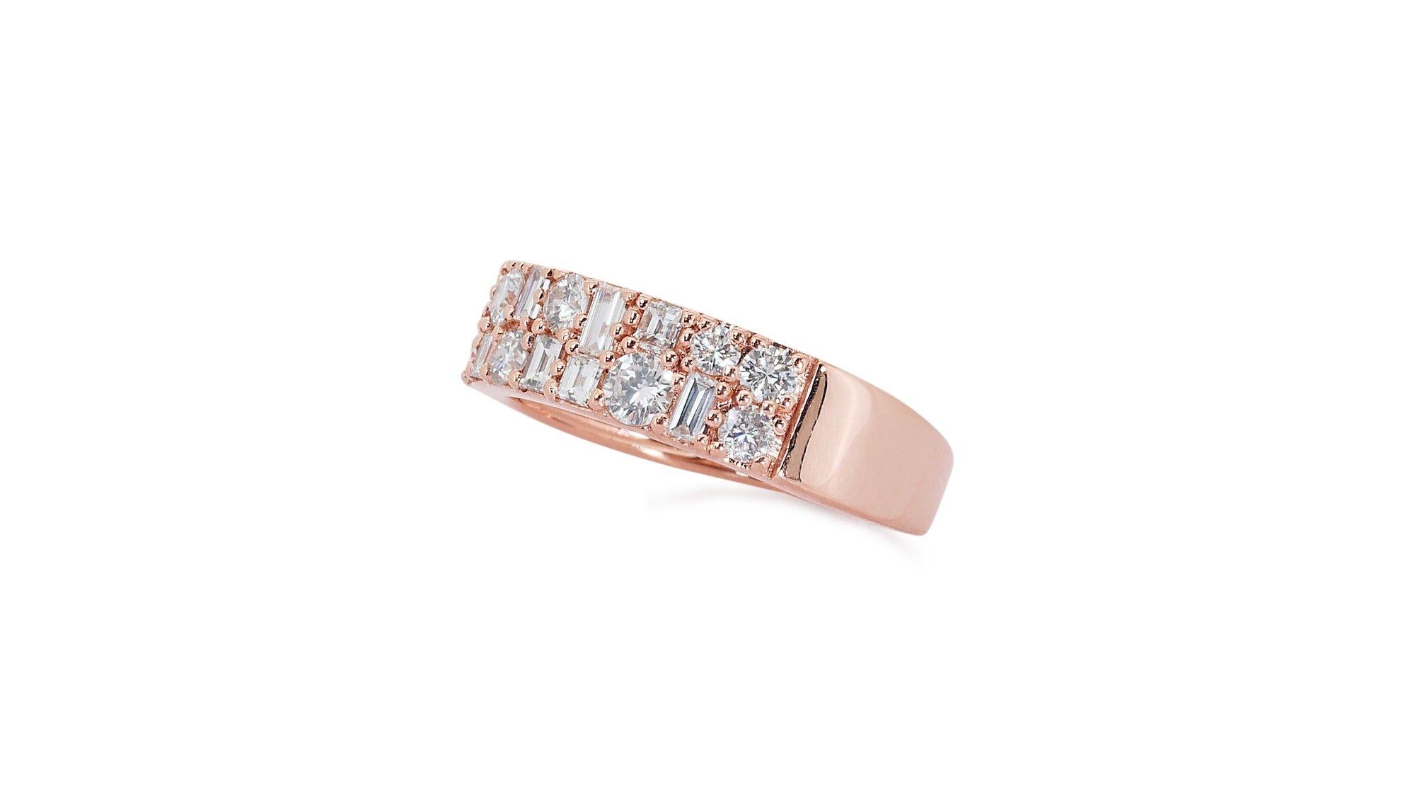 18k Rose Gold Ring w/ 1.45 ct Natural Diamonds  AIG Certificate For Sale 3