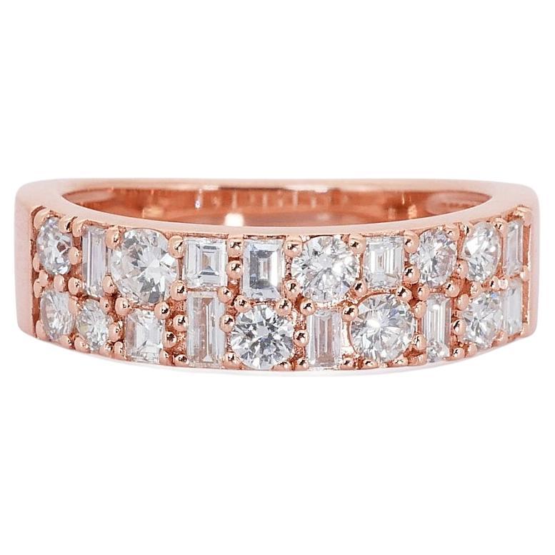 18k Rose Gold Ring w/ 1.45 ct Natural Diamonds  AIG Certificate For Sale