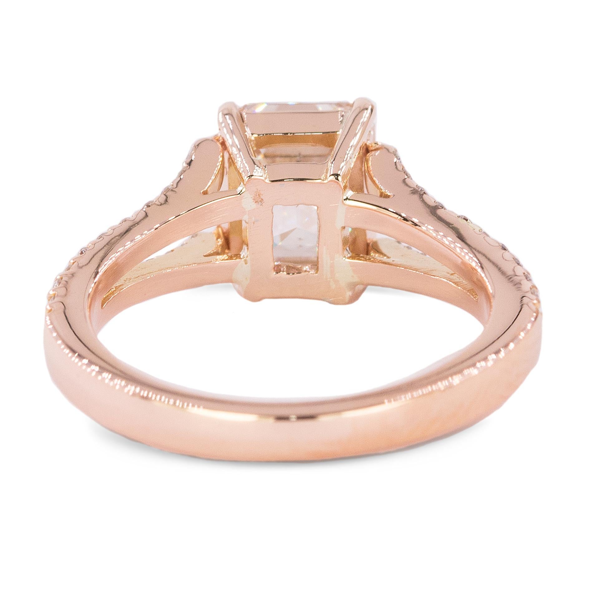 Women's or Men's 18 Karat Rose Gold Ring with 2.02 Carat GIA Certified Emerald Cut Diamond For Sale