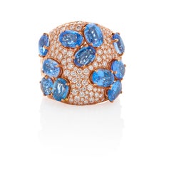 18k Rose Gold Ring with 9.8 Carat Sapphires & 2.1 Carat Diamonds, Size 7 1/4
