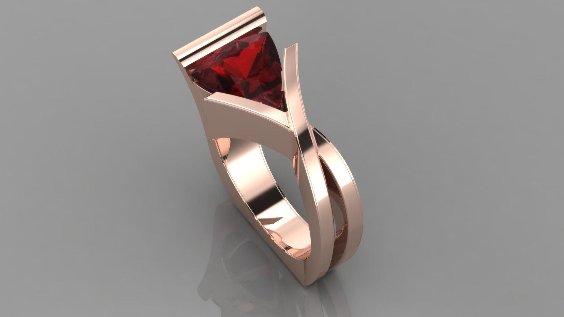 18k rose gold ring with a 4.00 carat rubellite Tourmaline and a .10 carat G color VS1 clarity diamond.

